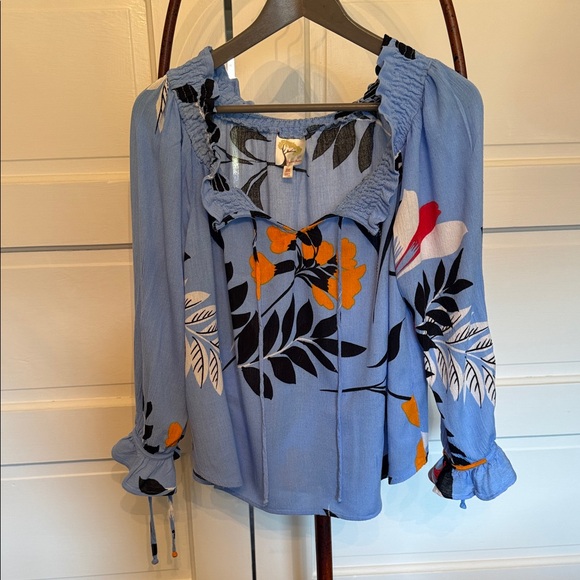 fig and flower Tops - Fig and Flower Blue Floral Boho Blouse Medium | Peasant Top Cottagecore